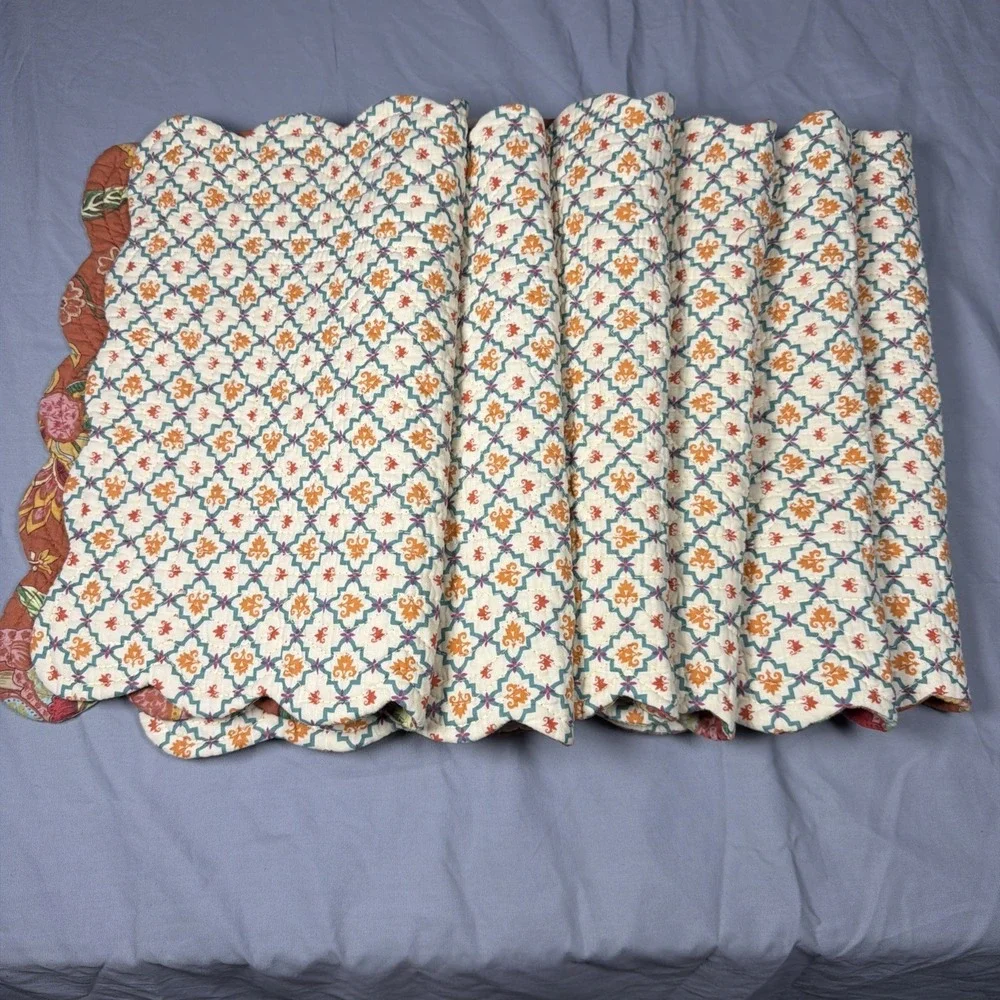 Set Of 6 C&F Adele Floral‎ Rectangle Quilted Reversible Placemats Cream Tropical